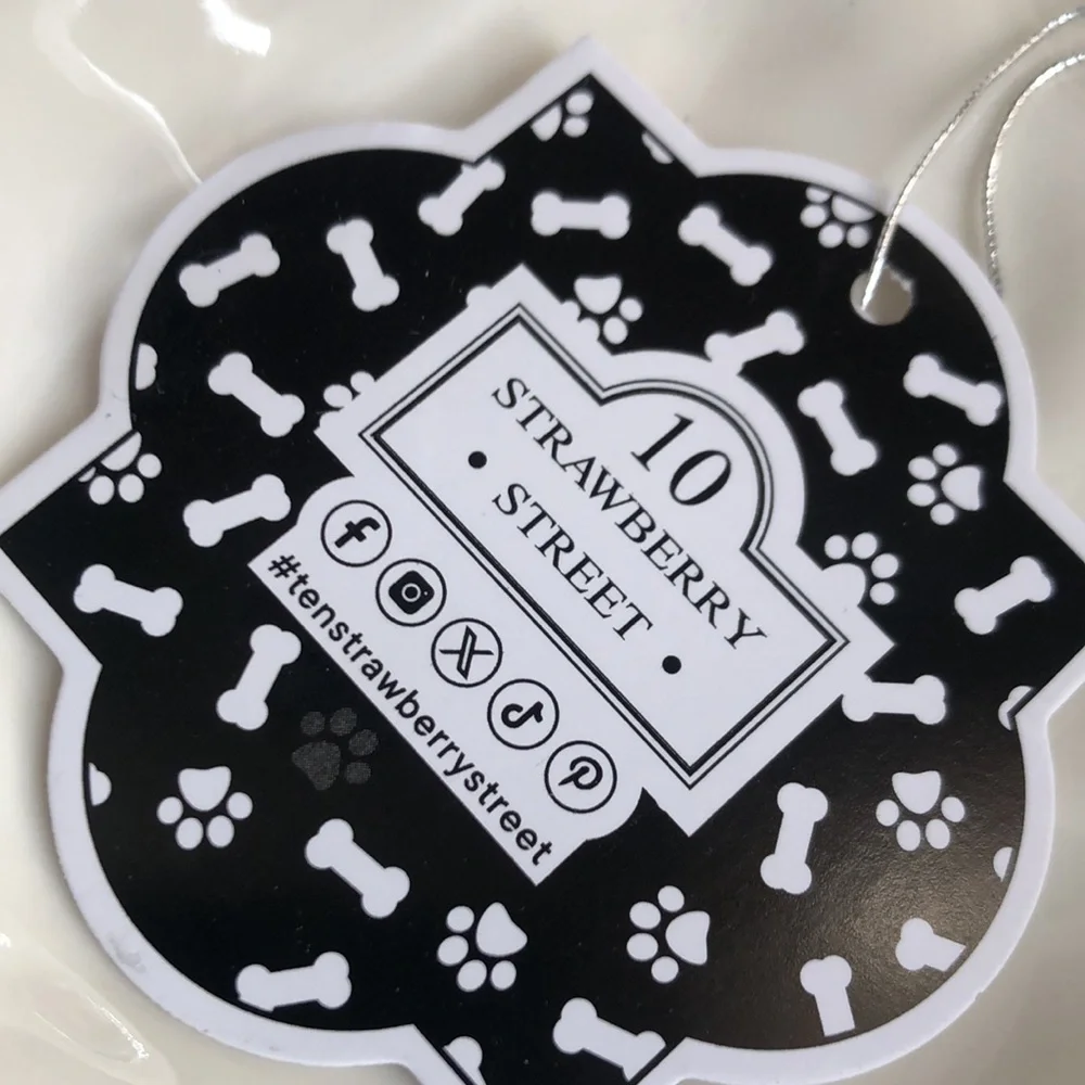 Ceramic Raised Pet Bowl with Black Paw Prints - White